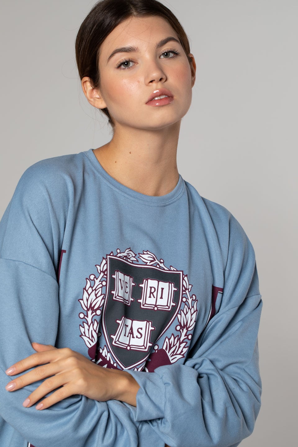 Harvard Baskılı Over Size Sweatshirt-Mavi