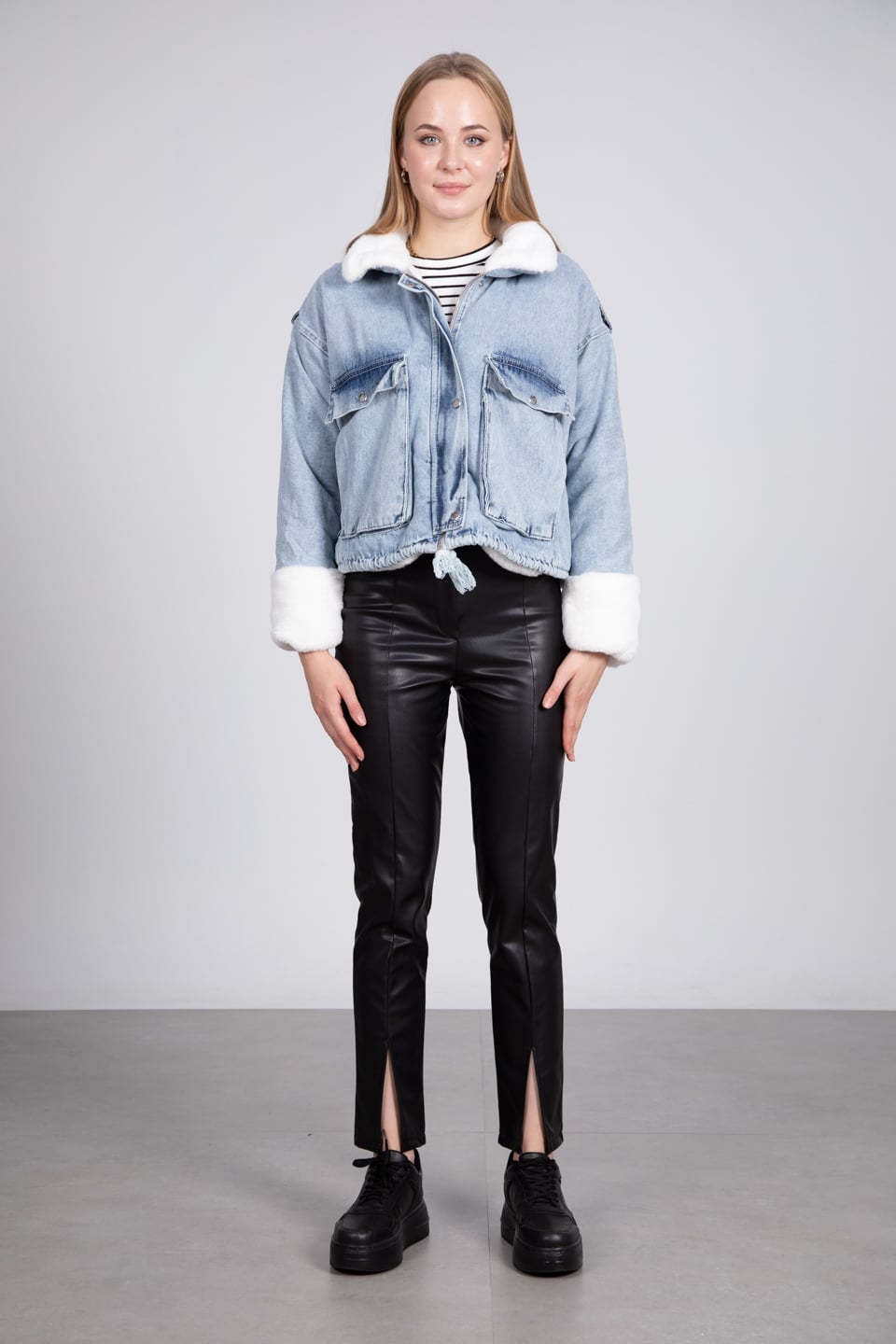 İçi kürklü kot ceket-2241 Mavi