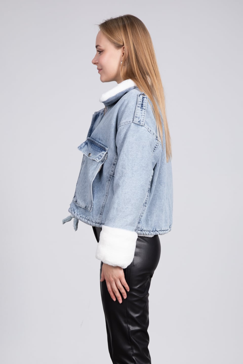 İçi kürklü kot ceket-2241 Mavi