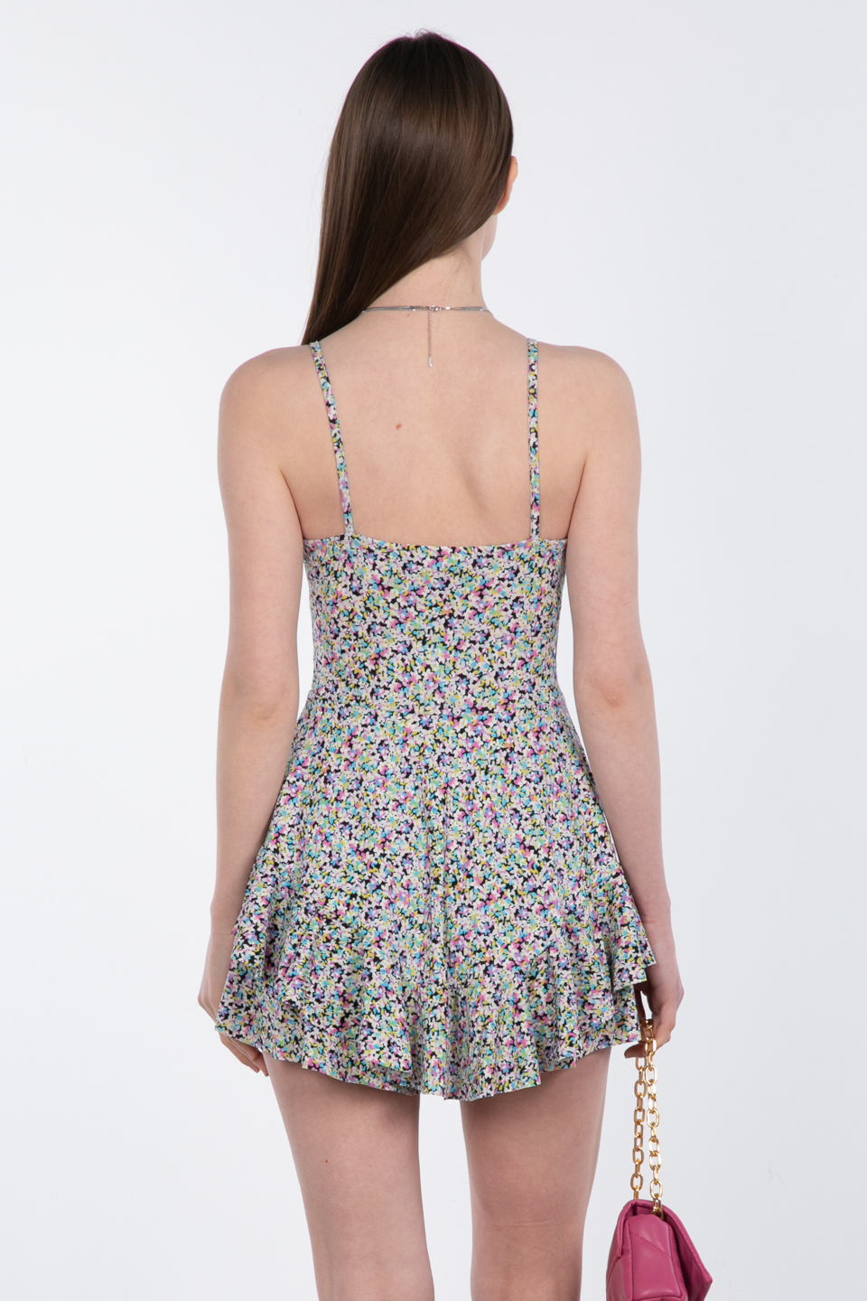 İçi şortlu mini elbise-T-44 Mavi/Yeşil/Pembe Ç.