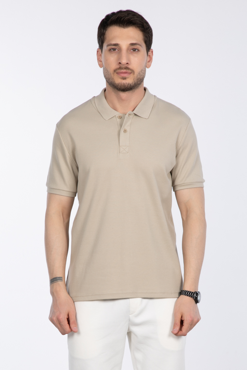 İğne detay interlok t-shirt-2281 A.Vizon
