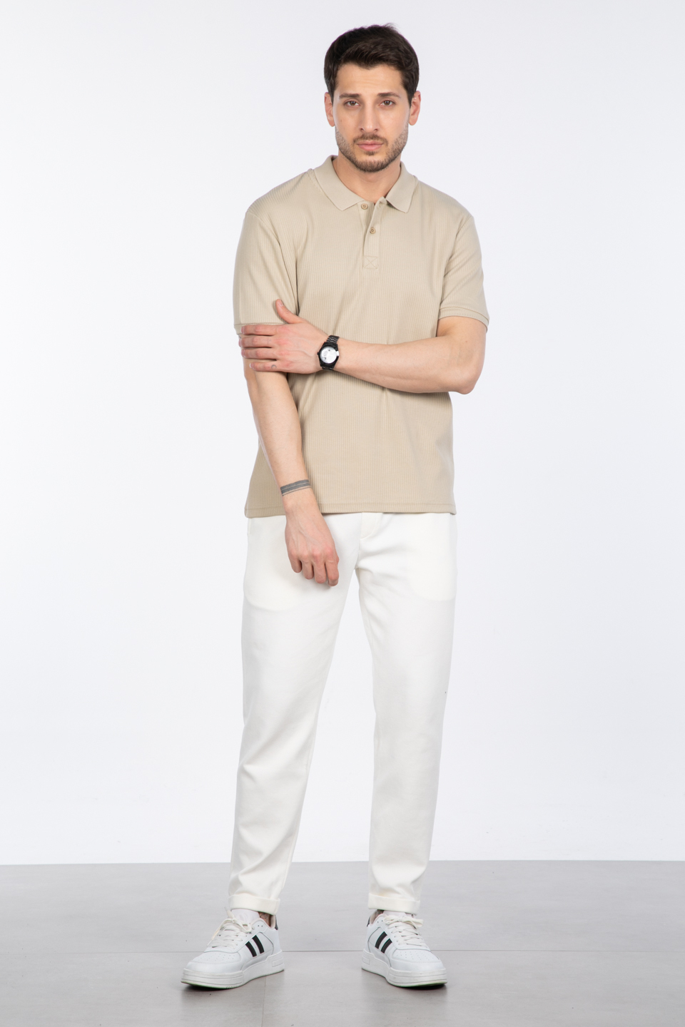 İğne detay interlok t-shirt-2281 A.Vizon