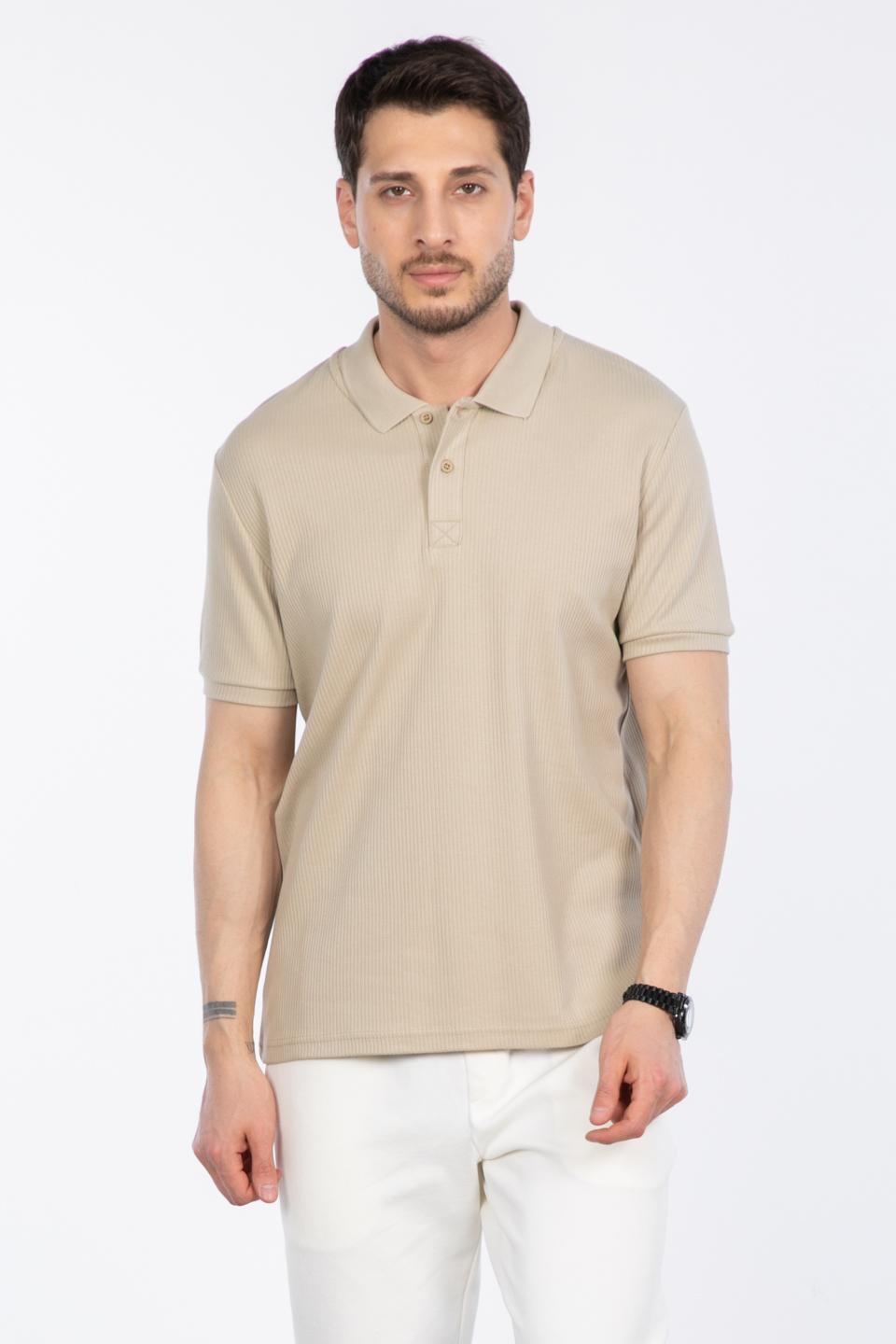 İğne detay interlok t-shirt-2281 A.Vizon