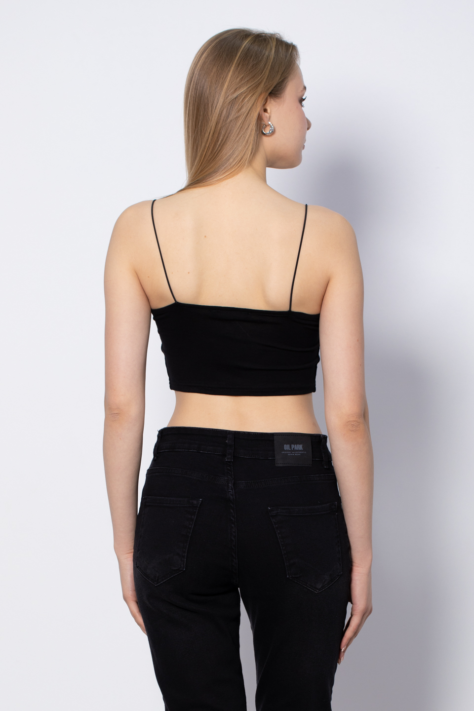 İnce Askılı Crop Body - Siyah