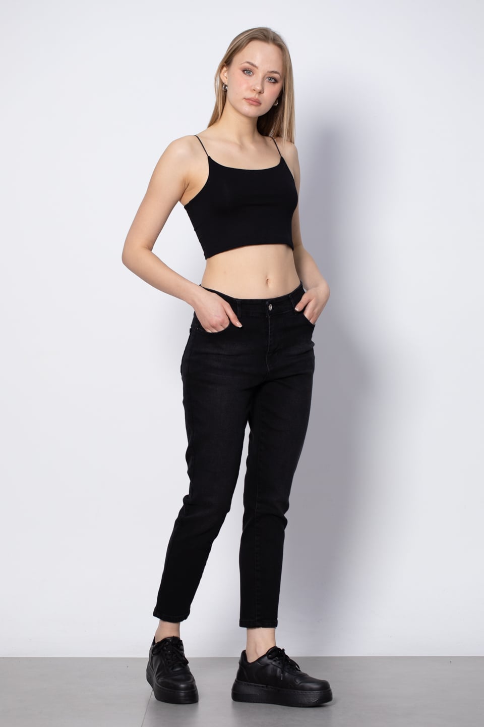 İnce Askılı Crop Body - Siyah