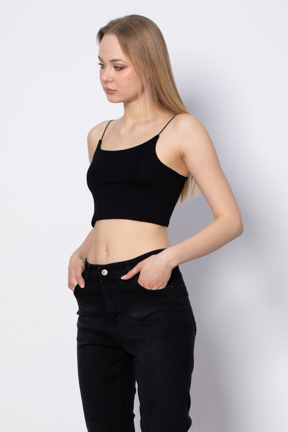İnce Askılı Crop Body - Siyah