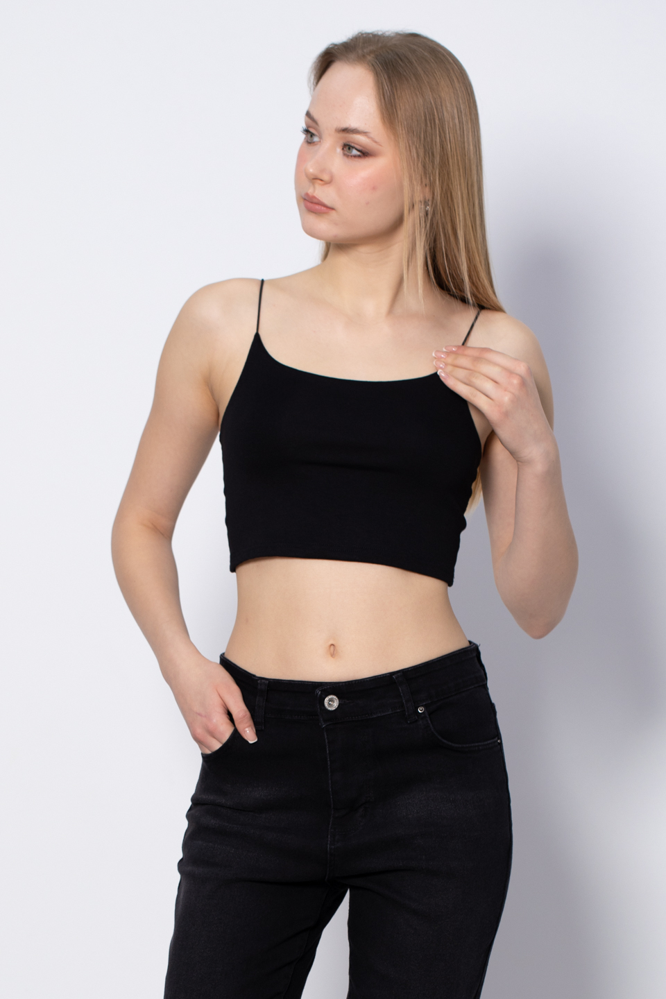 İnce Askılı Crop Body - Siyah
