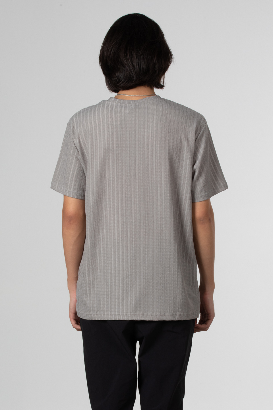 İnce çizgili jakar t-shirt-8021 A.Gri