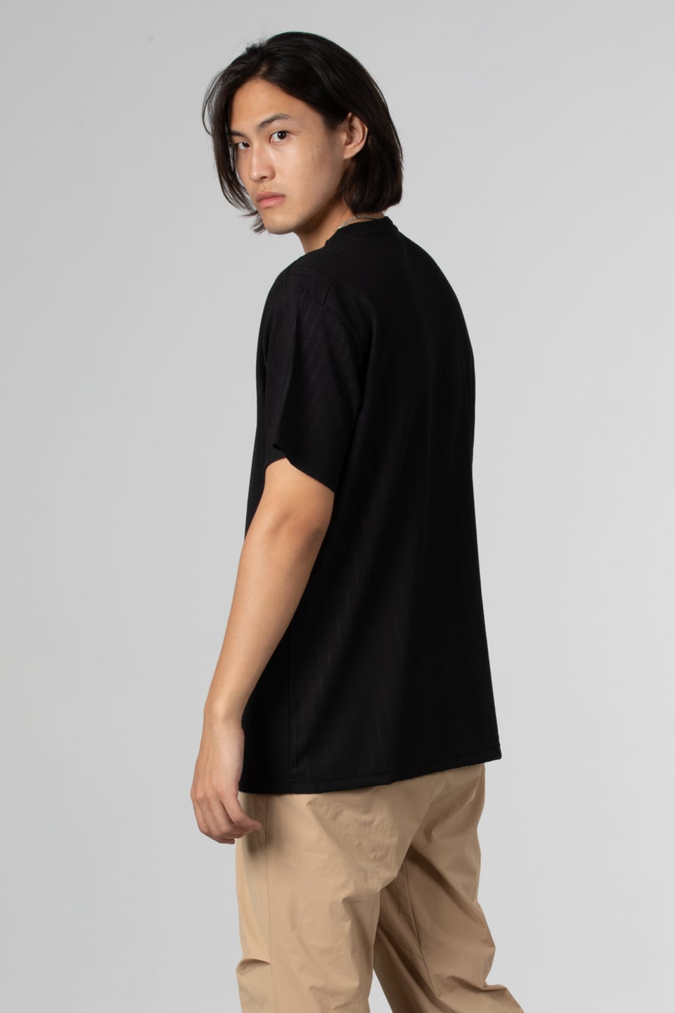 İnce çizgili jakar t-shirt-8021 Siyah