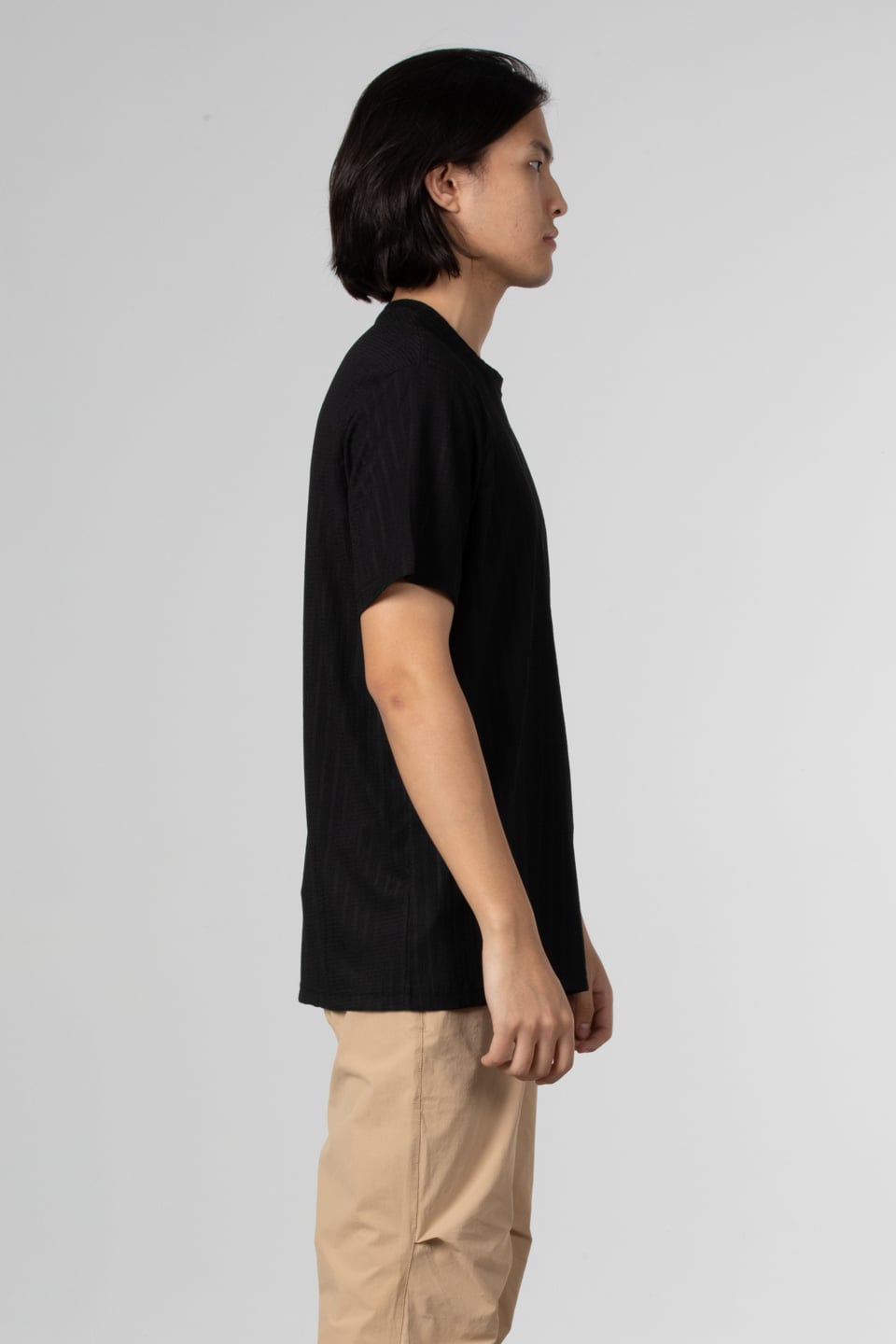 İnce çizgili jakar t-shirt-8021 Siyah