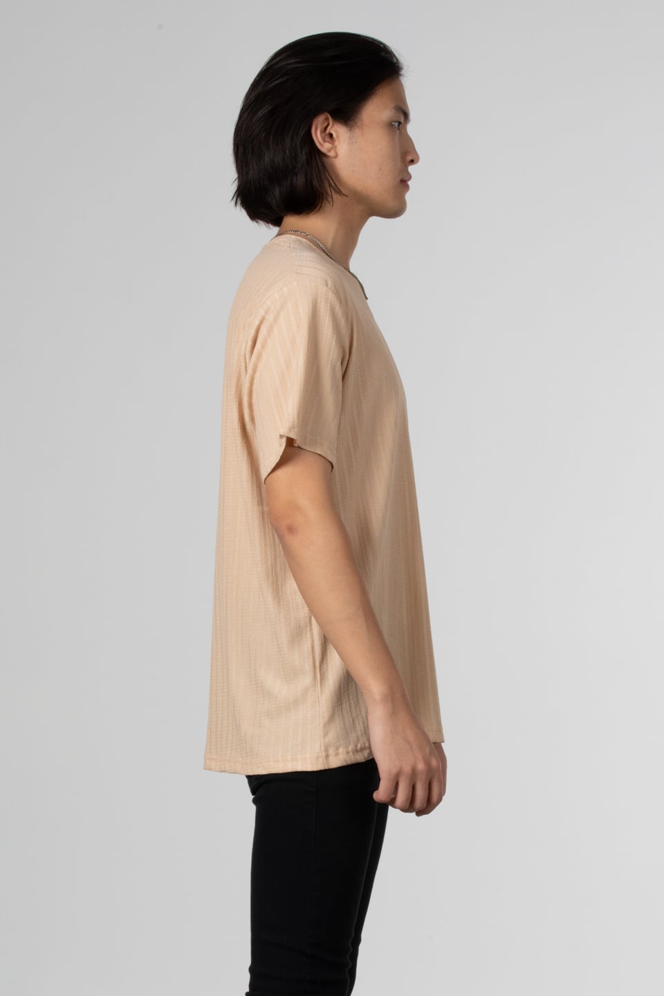 İnce çizgili jakar t-shirt-8021 Taş