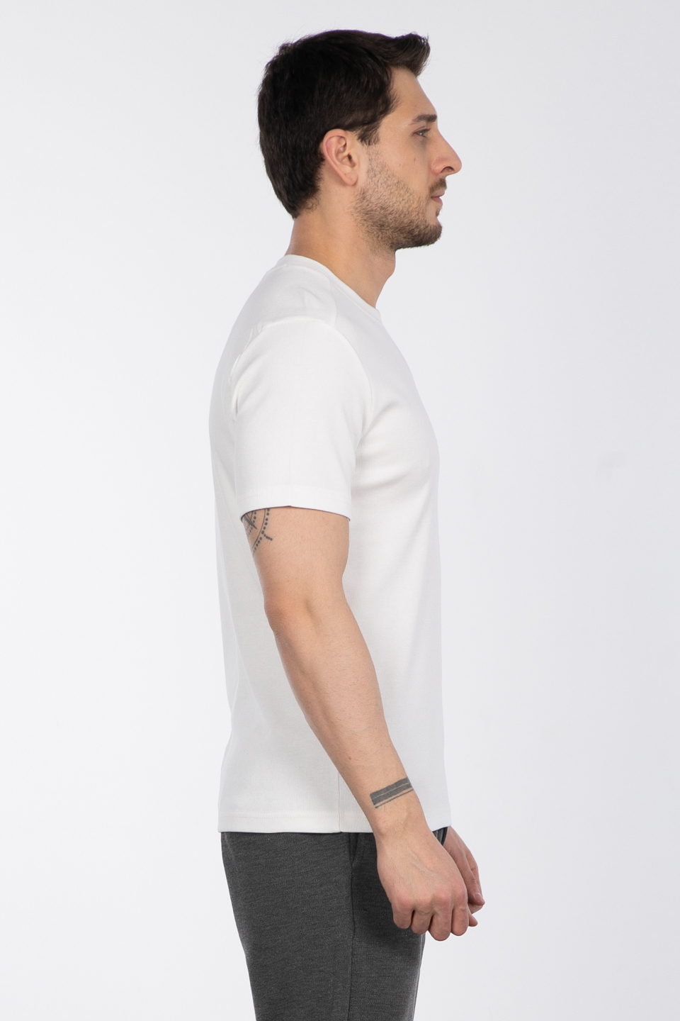 İnce fitilli basıc t-shirt-2936 Ekru