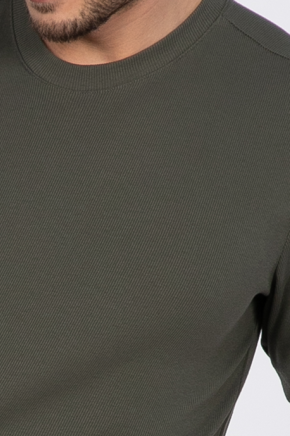 İnce fitilli basıc t-shirt-2936 Haki