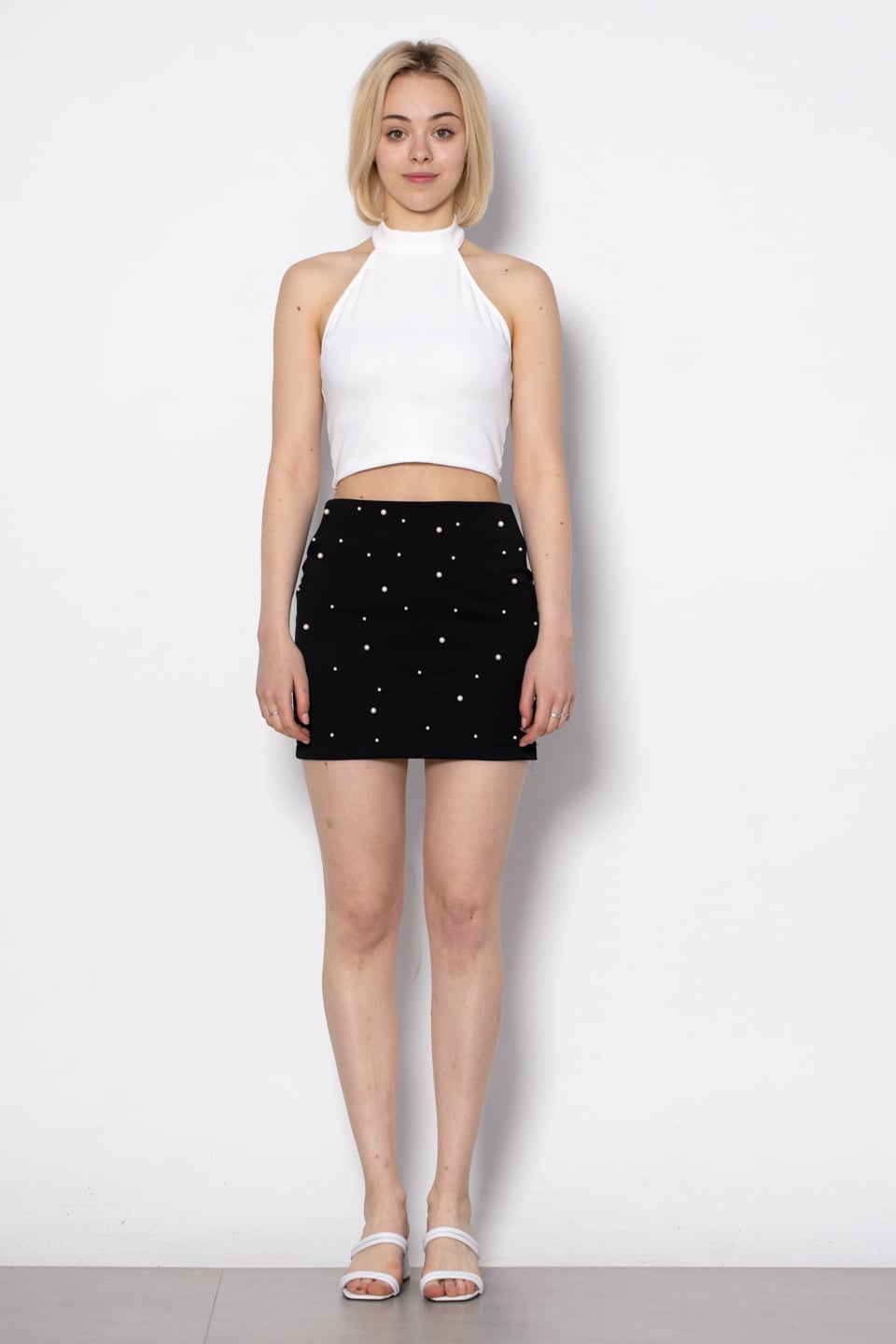 İnci detaylı mini etek-91172 Siyah