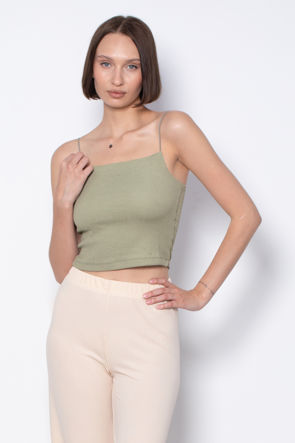 İp askılı crop body-5107 Olive