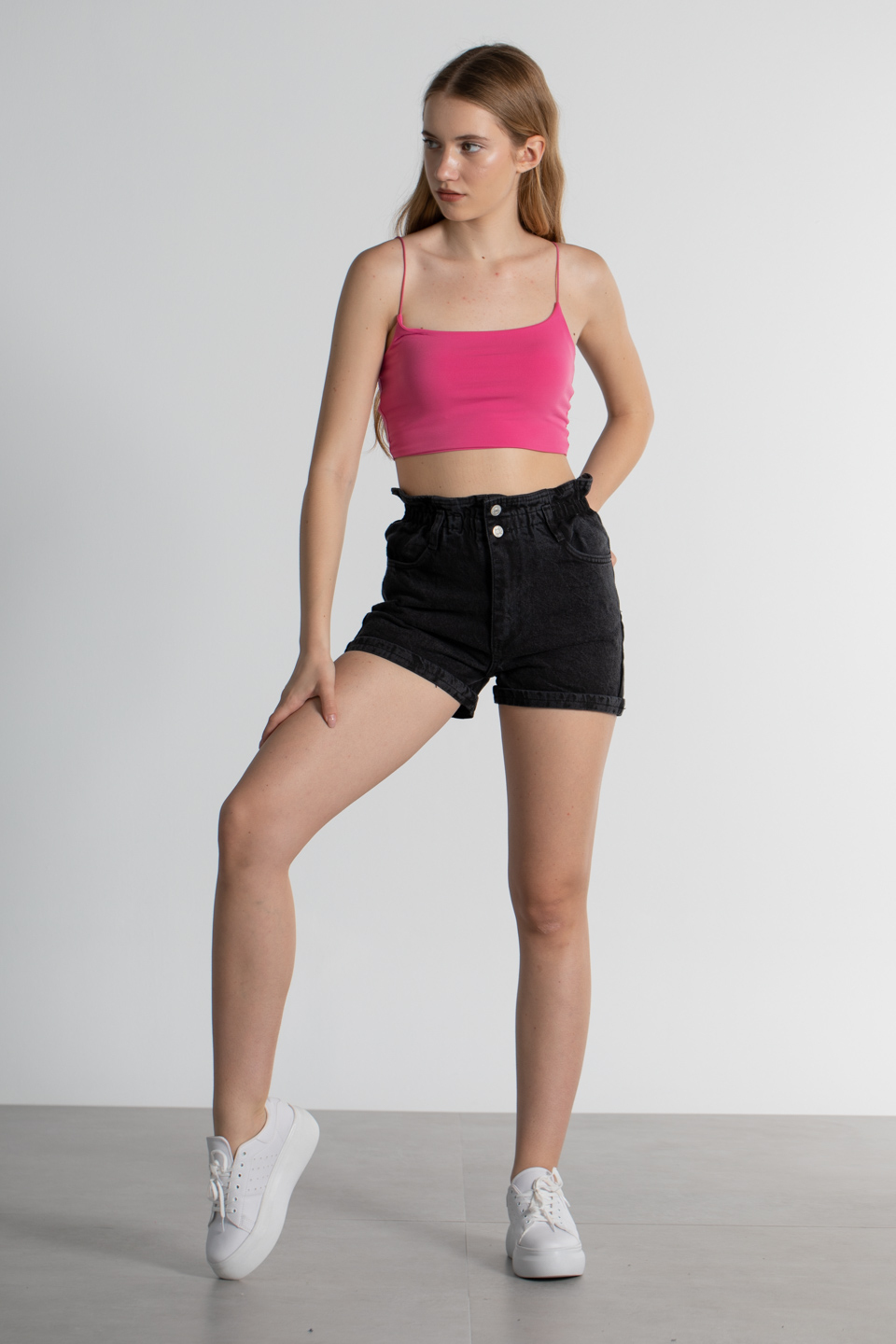 İp askılı crop body-9553 Fuşya