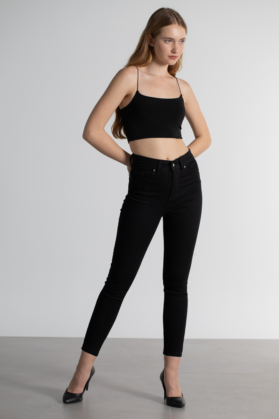 İp askılı crop body-9553 Siyah