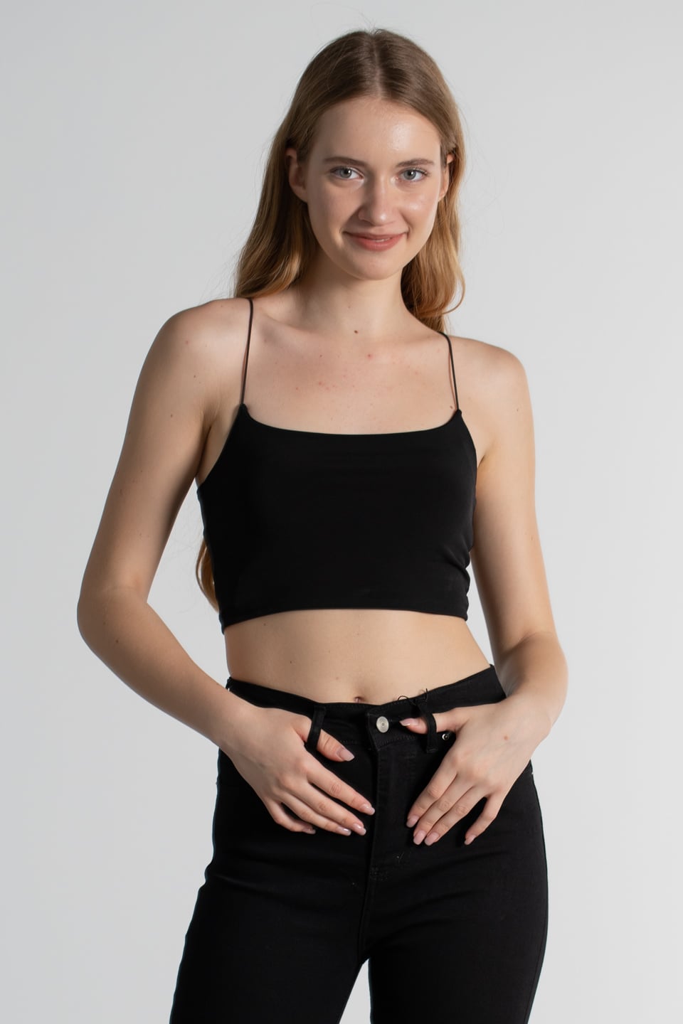 İp askılı crop body-9553 Siyah