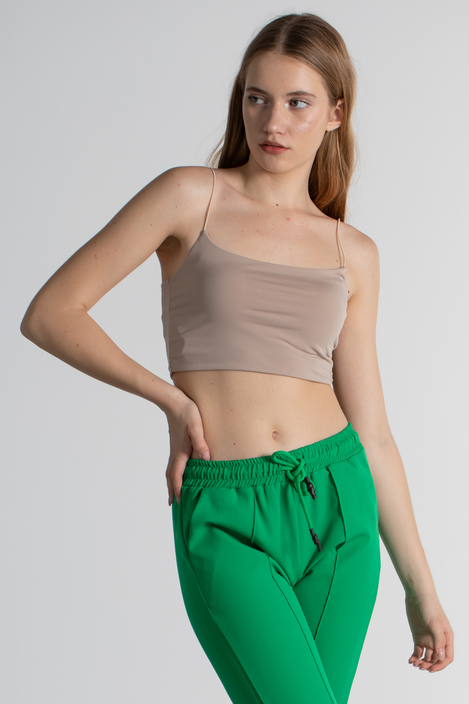İp askılı crop body-9553 Vizon