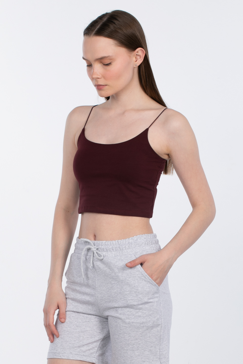 İp askılı crop body-R947 Bordo