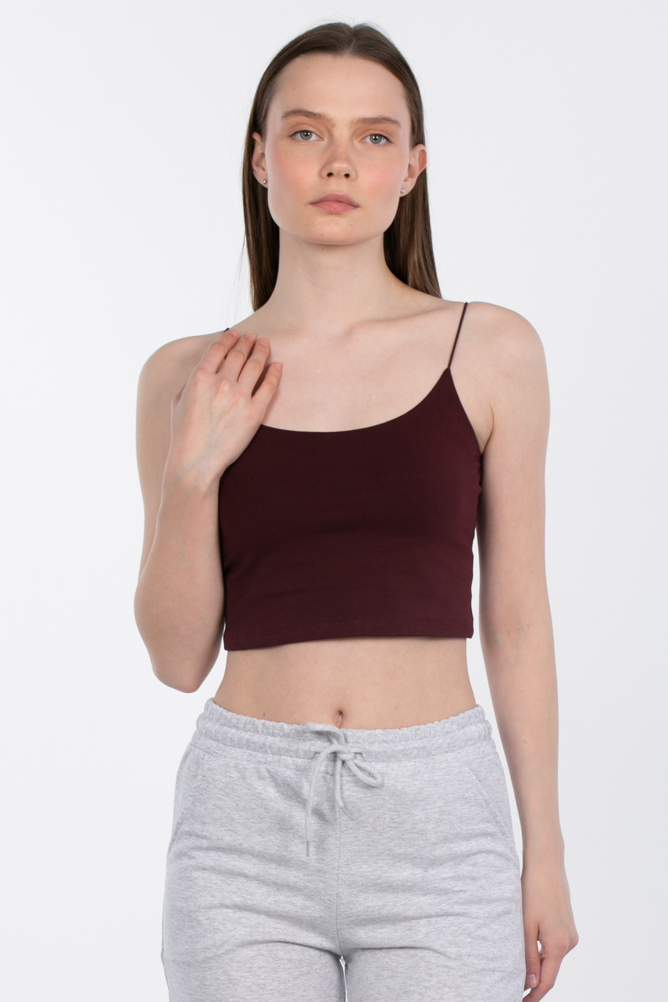 İp askılı crop body-R947 Bordo