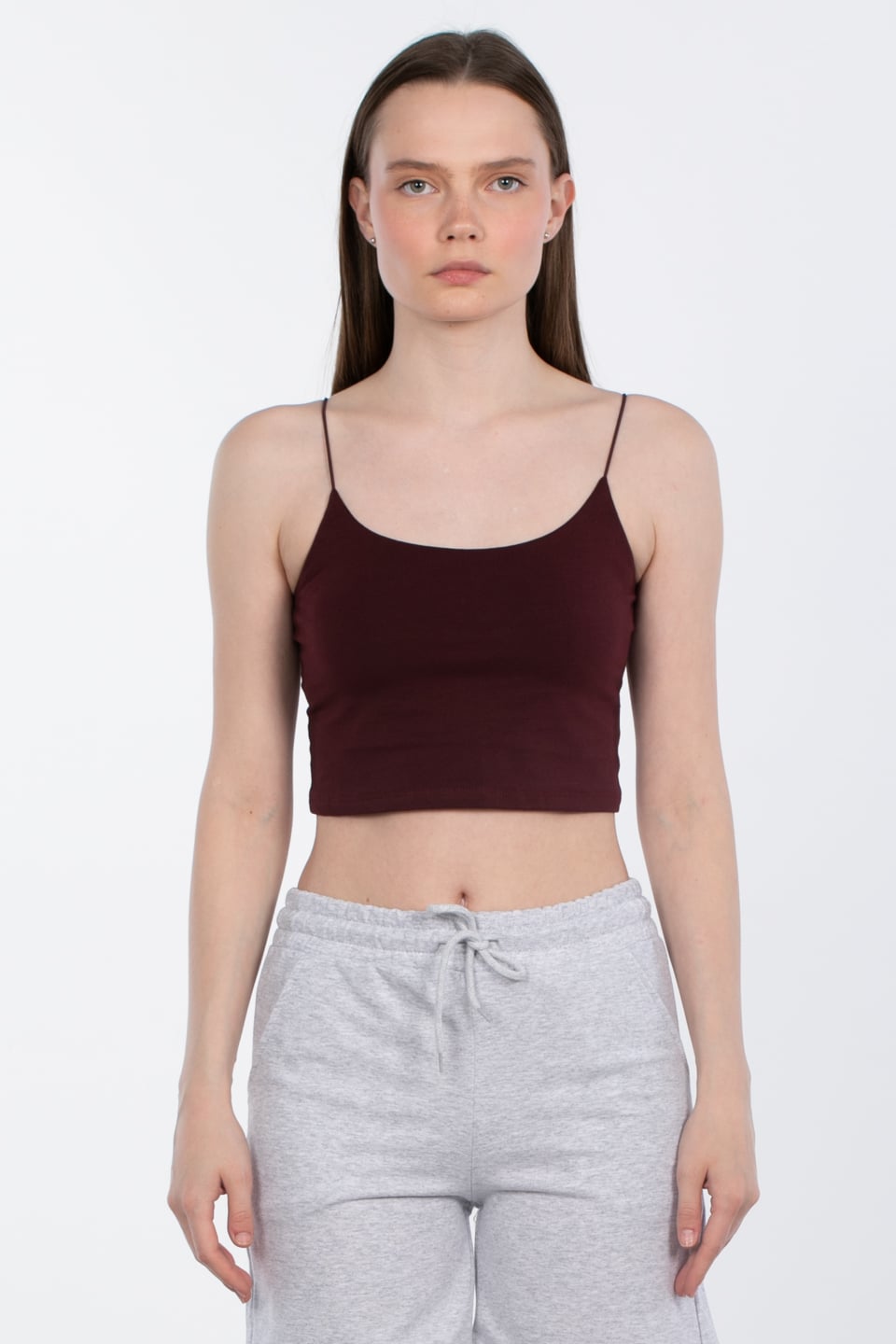 İp askılı crop body-R947 Bordo