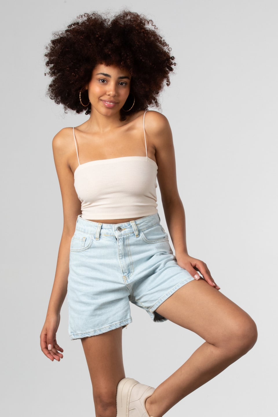 İp askılı crop body-S0011147 Bej