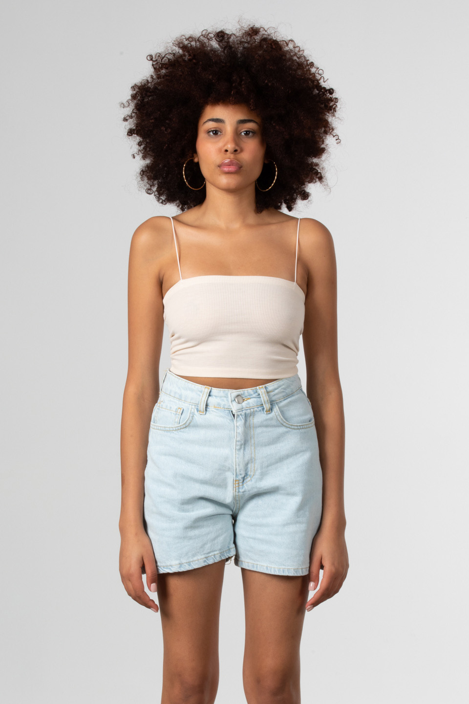 İp askılı crop body-S0011147 Bej