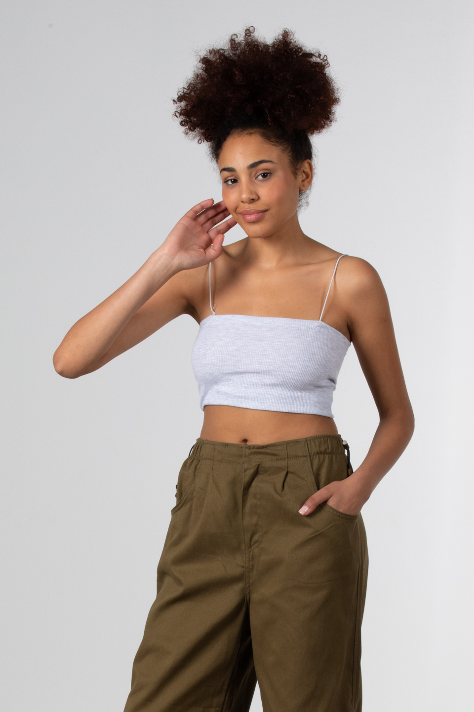 İp askılı crop body-S0011147 Gri Melanj