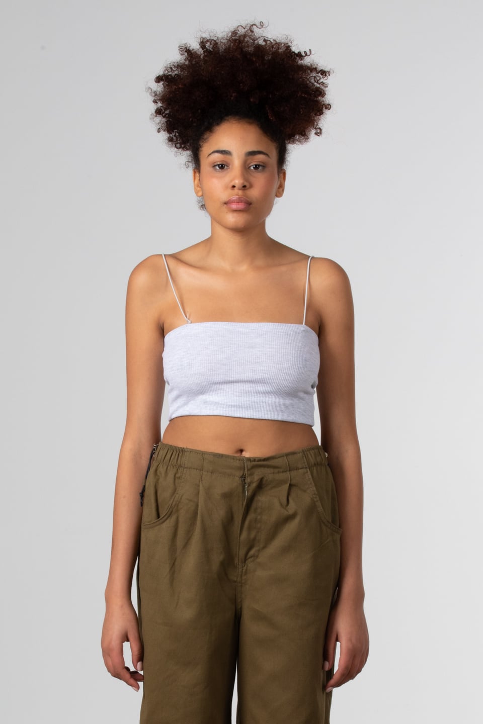 İp askılı crop body-S0011147 Gri Melanj