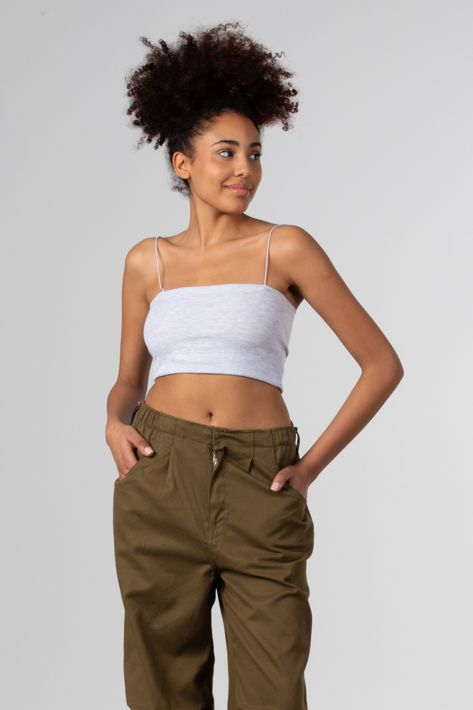İp askılı crop body-S0011147 Gri Melanj