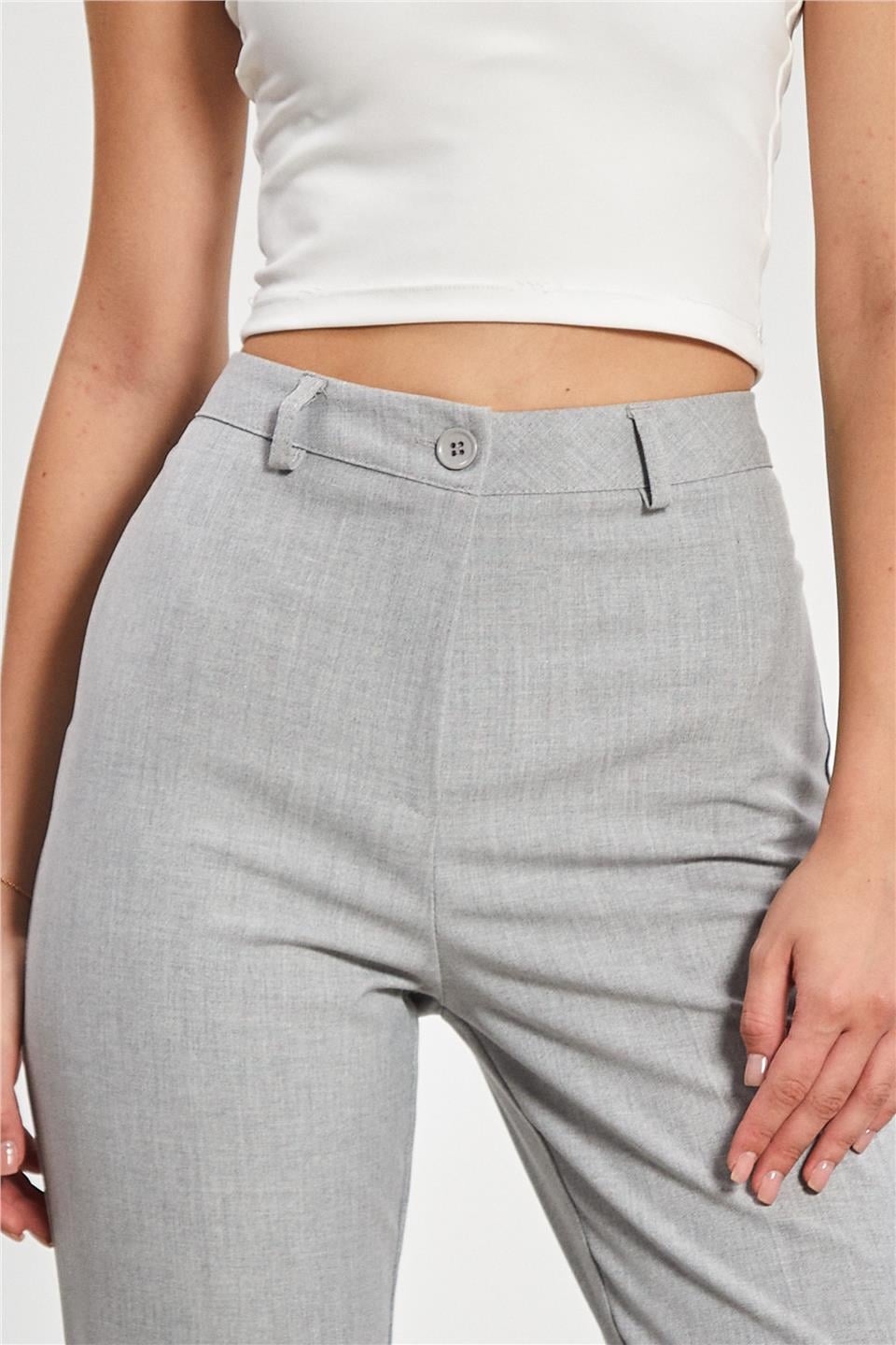 İspanyol paça kumaş pantolon-2620 Açık Gri