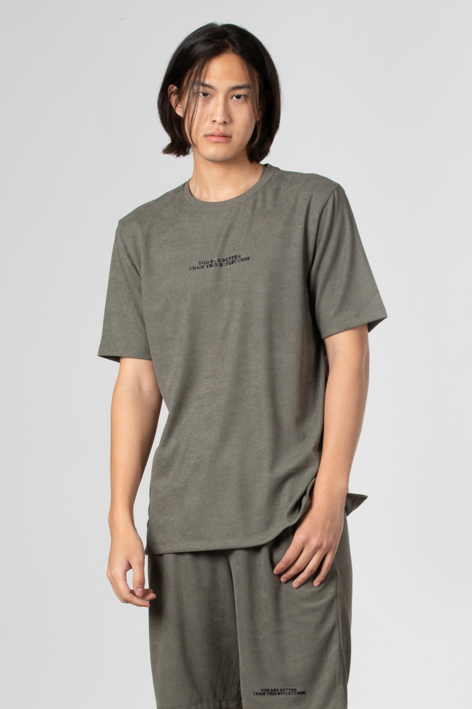 Jakar petekli ön yazı baskılı t-shirt-1016 Haki