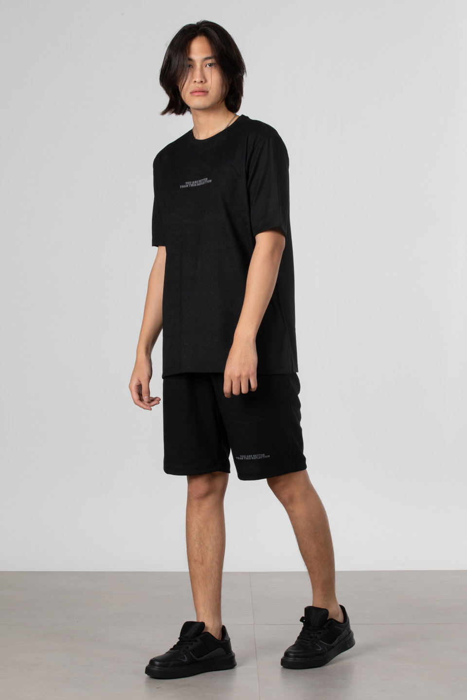 Jakar petekli ön yazı baskılı t-shirt-1016 Siyah