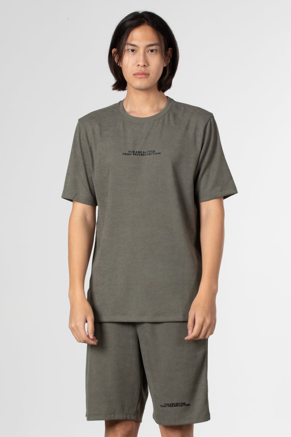 Jakar petekli ön yazı baskılı t-shirt-1016 Haki