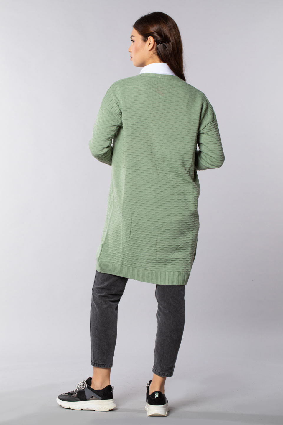 Kabartmalı triko hırka-6122 Mint