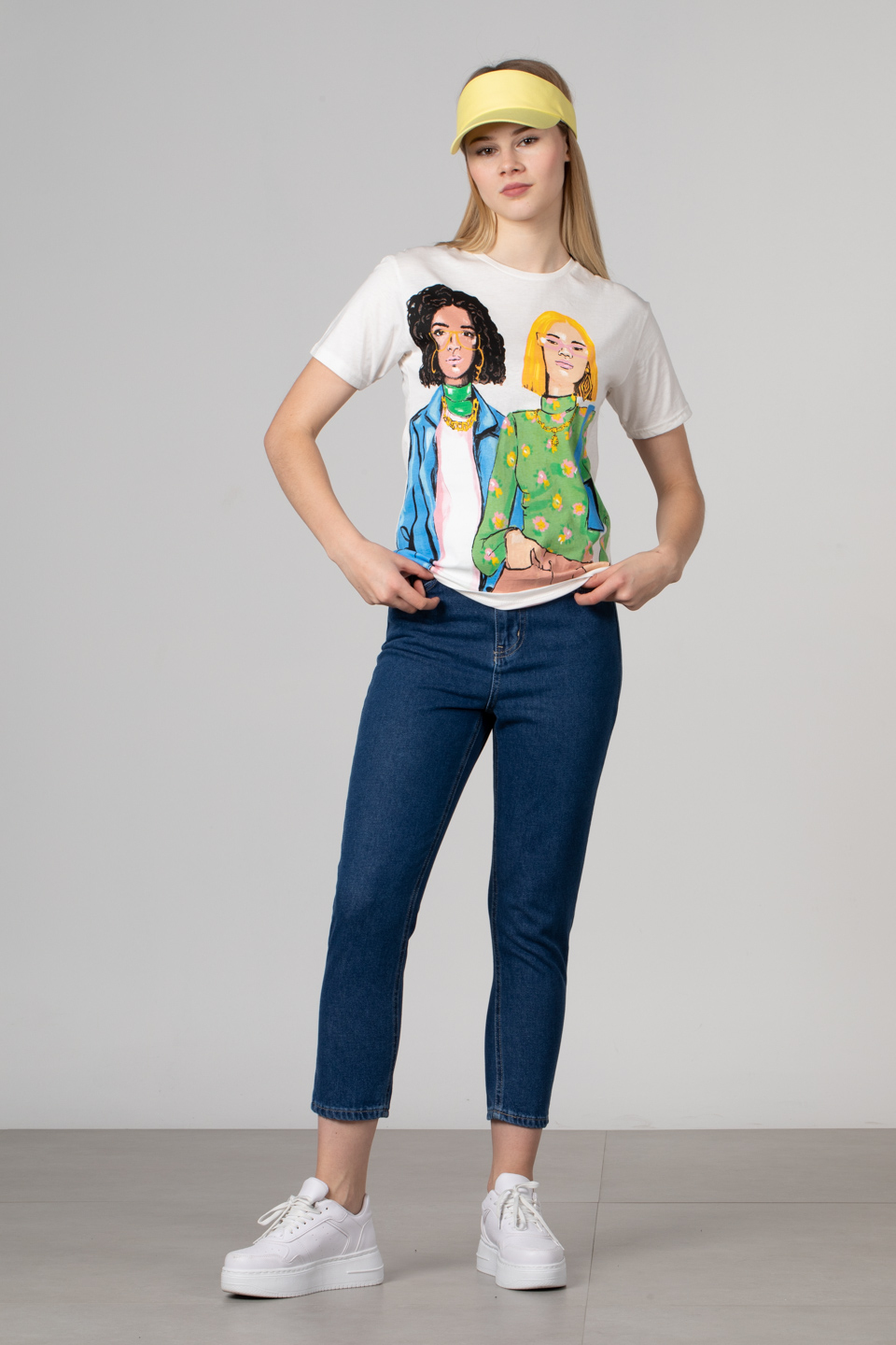 Kadın baskılı t-shirt-155 Ekru