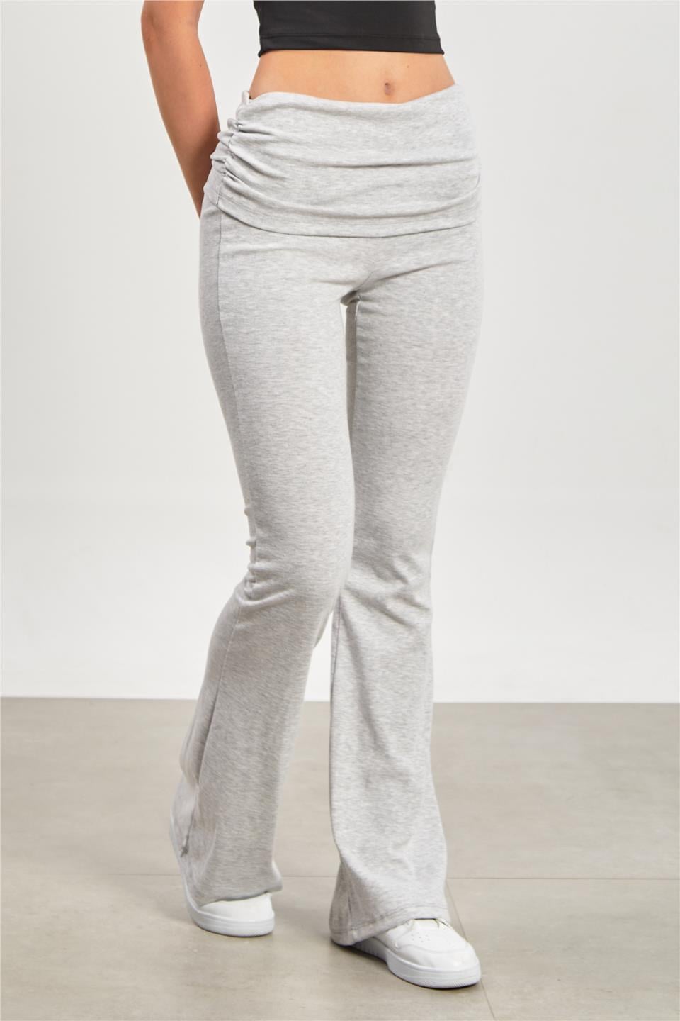 Kadın Bel Detay İspanyol Paça Tayt Pantolon - Kar Melanj