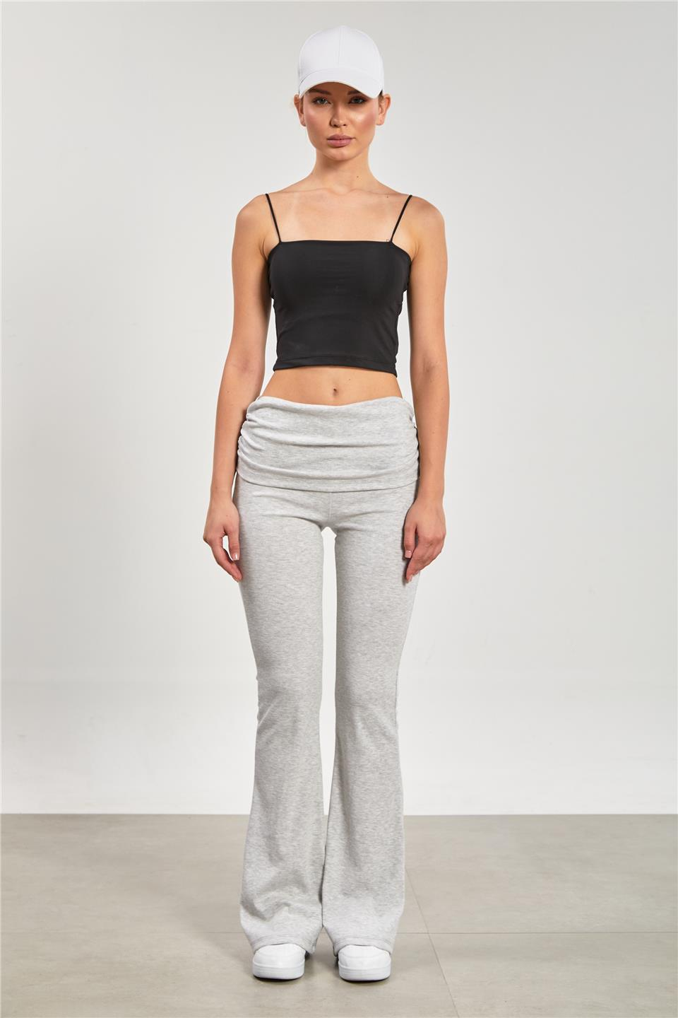 Kadın Bel Detay İspanyol Paça Tayt Pantolon - Kar Melanj