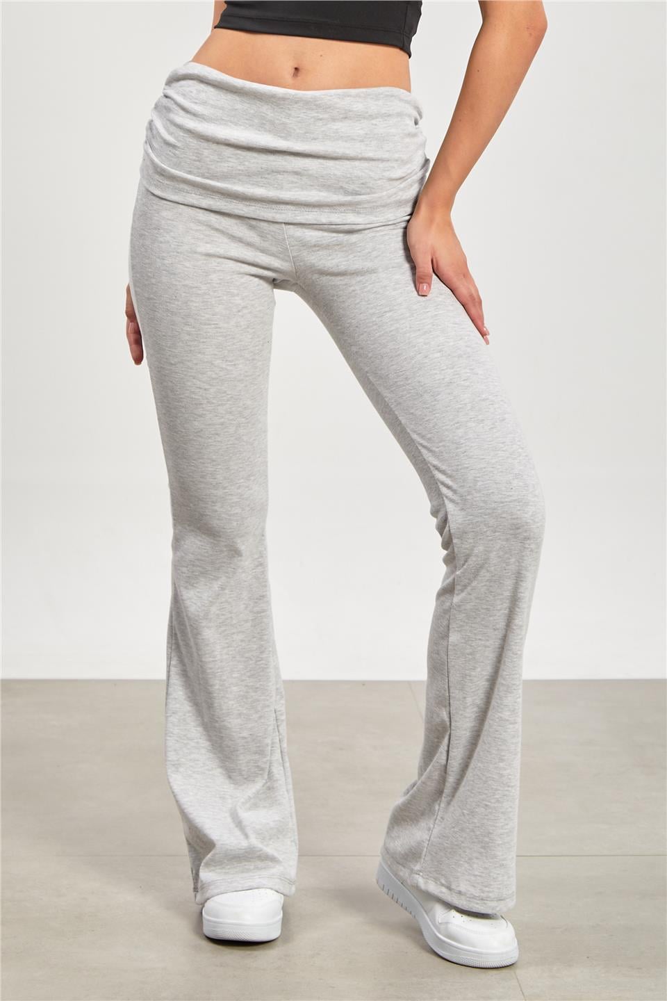 Kadın Bel Detay İspanyol Paça Tayt Pantolon - Kar Melanj