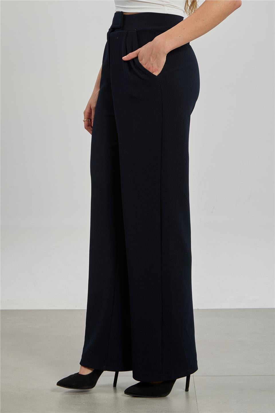 Kadın Beli Cırtlı Pantolon - Lacivert
