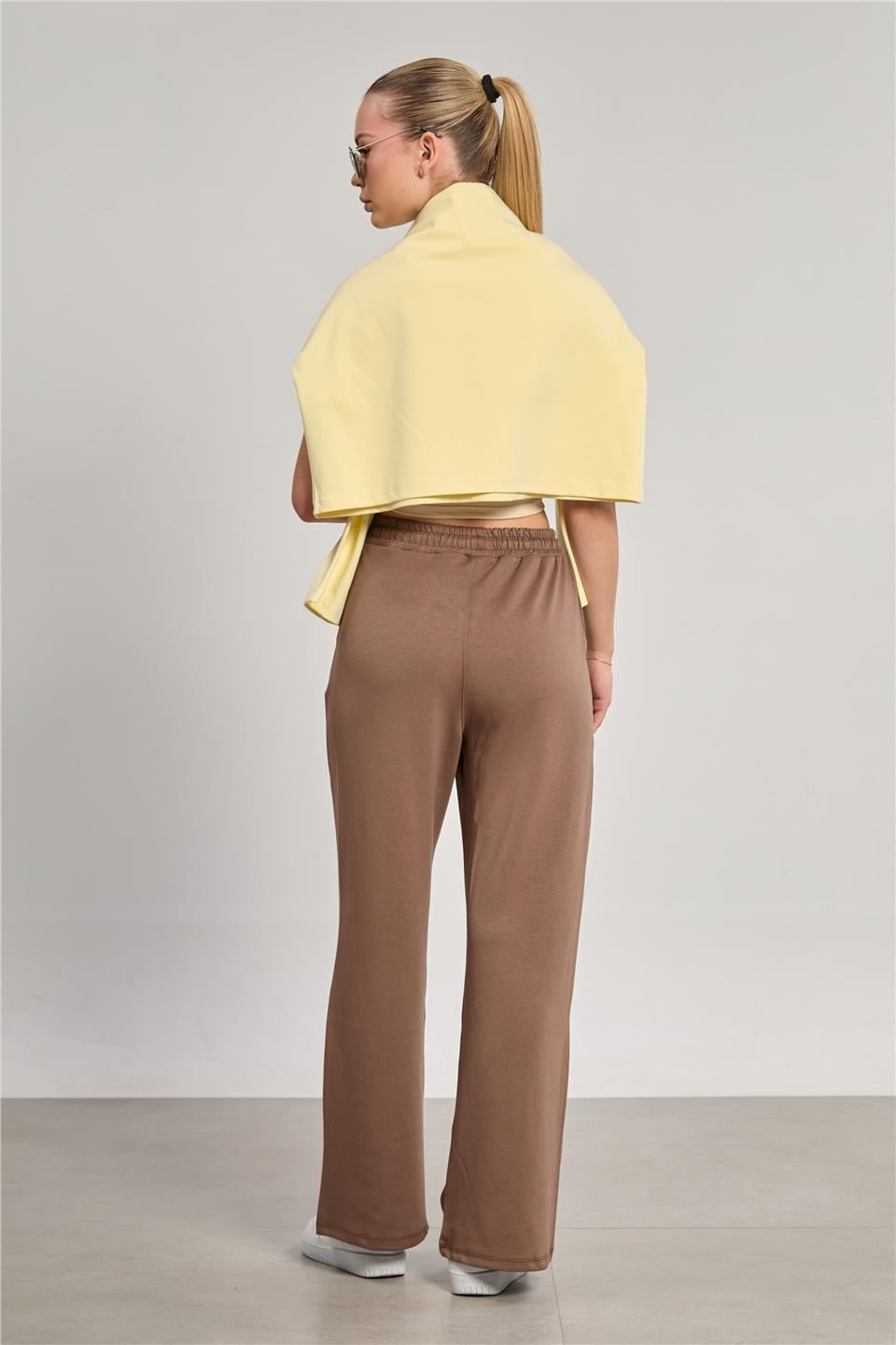 Kadın Beli Lastikli Modal Bol Paça Pantolon - Kahve