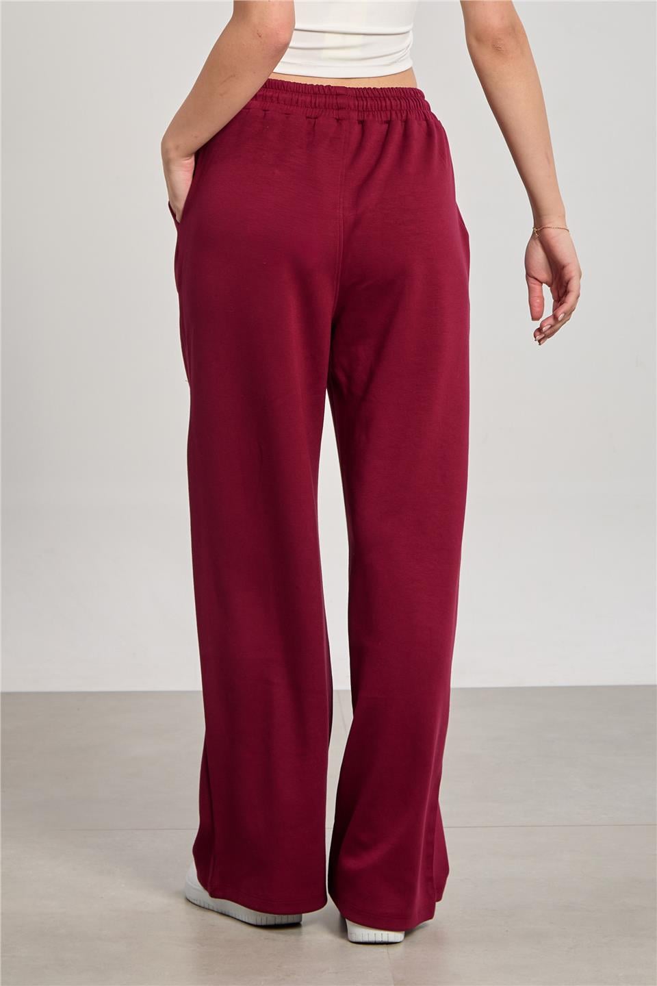 Kadın Beli Lastikli Modal Bol Paça Pantolon - Bordo