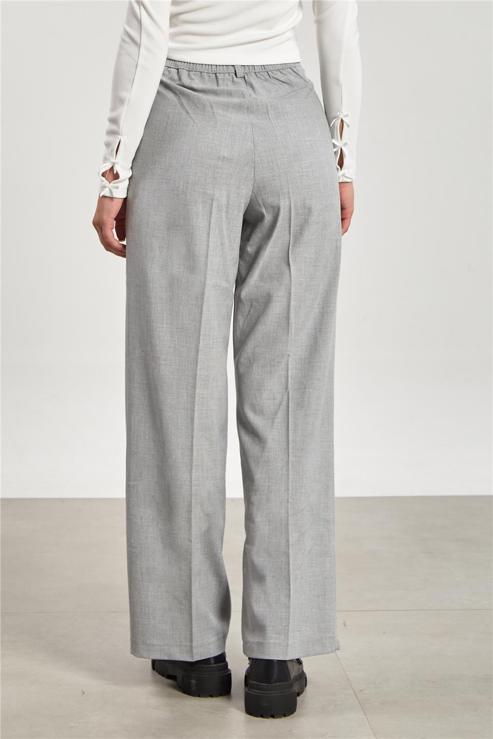 Kadın Beli Lastikli Palazzo Pantolon - Açık Gri