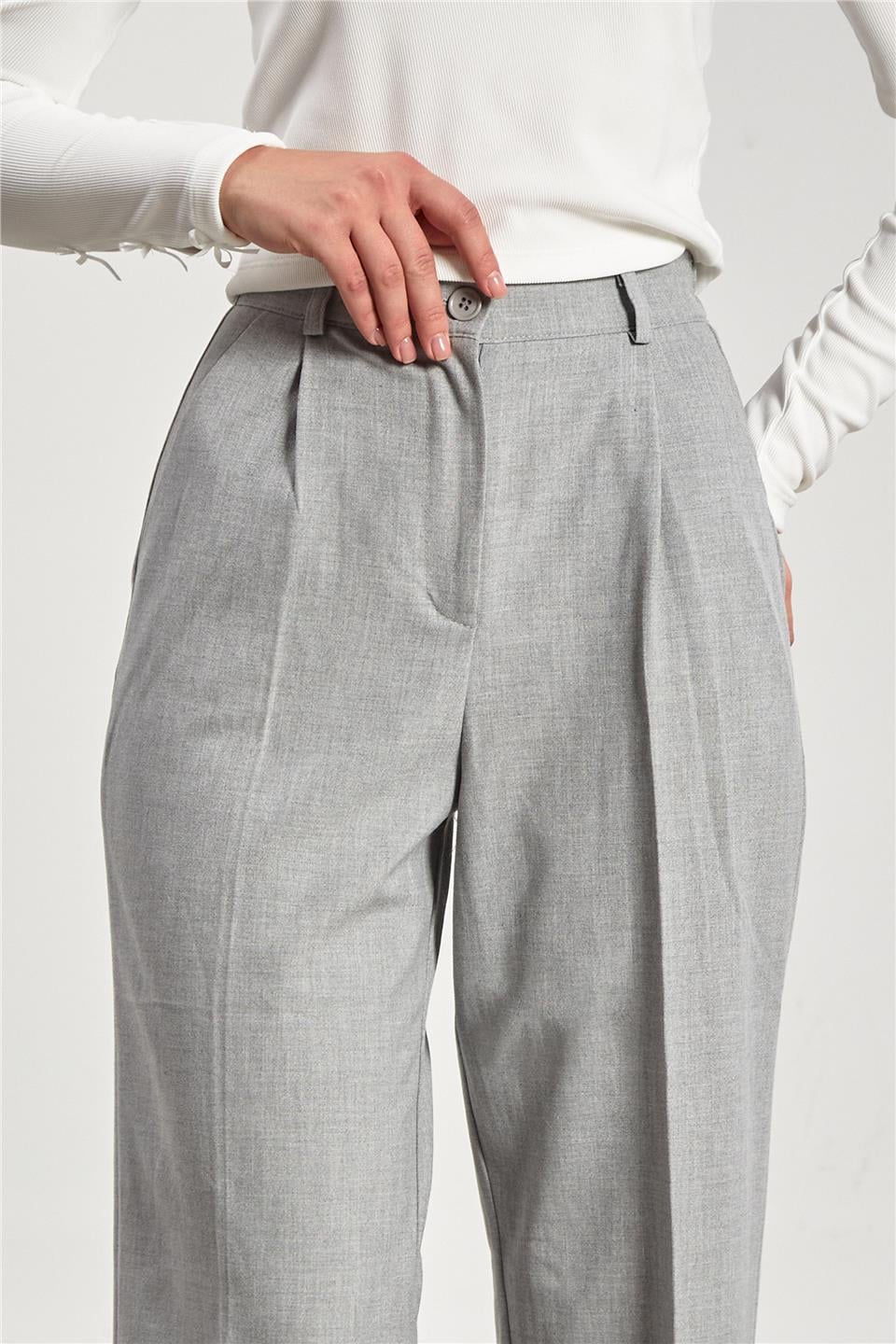 Kadın Beli Lastikli Palazzo Pantolon - Açık Gri