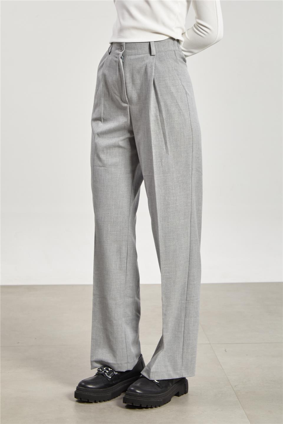 Kadın Beli Lastikli Palazzo Pantolon - Açık Gri