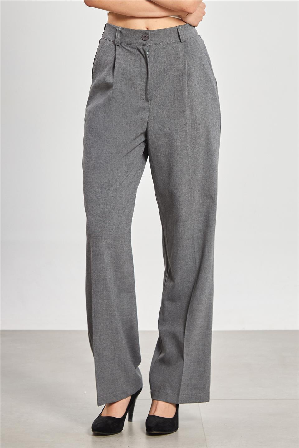 Kadın Beli Lastikli Palazzo Pantolon - Okul Gri