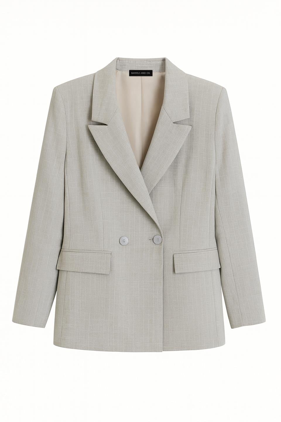 Kadın Cep Kapaklı Çizgili Blazer Ceket - Açık Gri