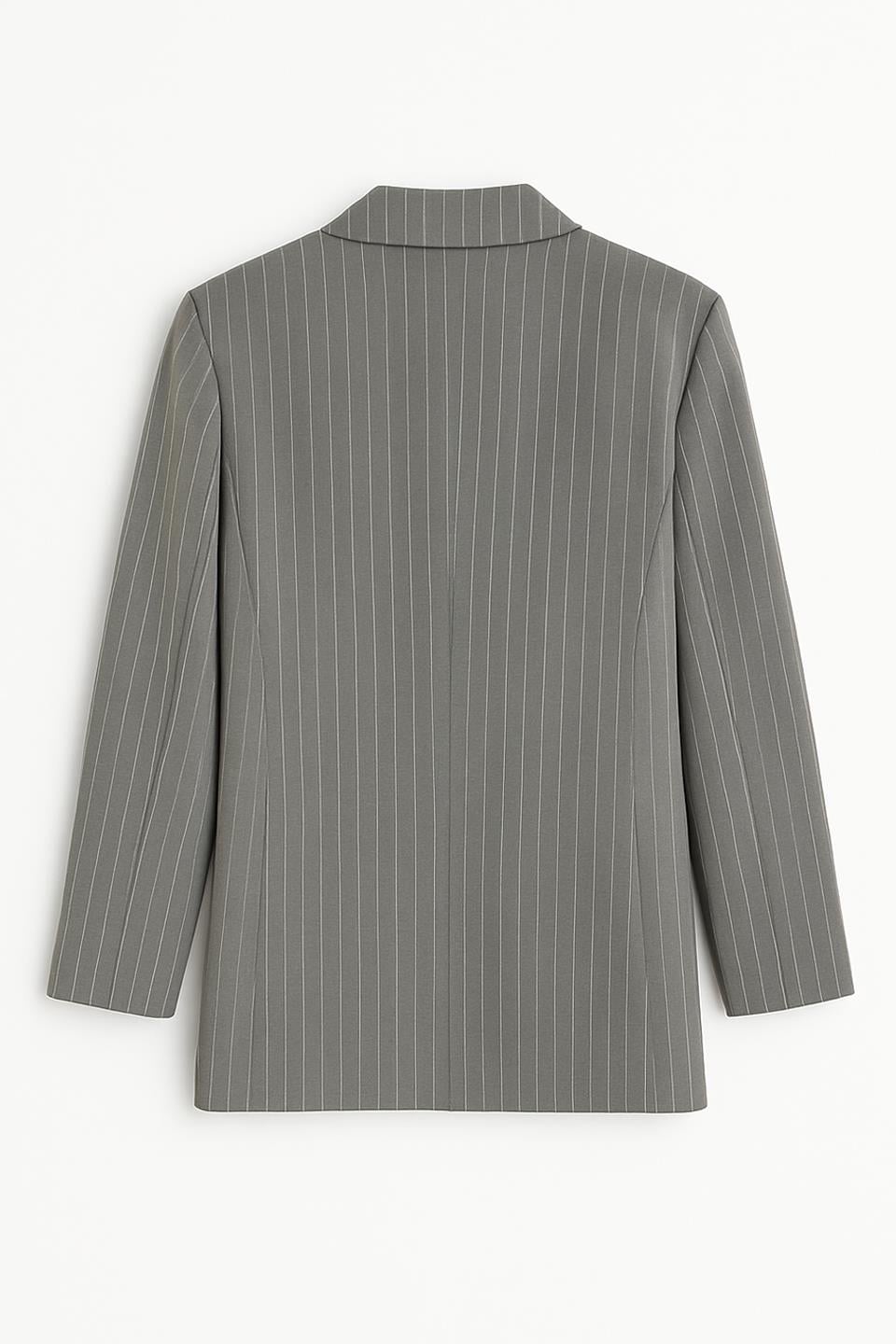 Kadın Cep Kapaklı Çizgili Blazer Ceket - Okul Gri