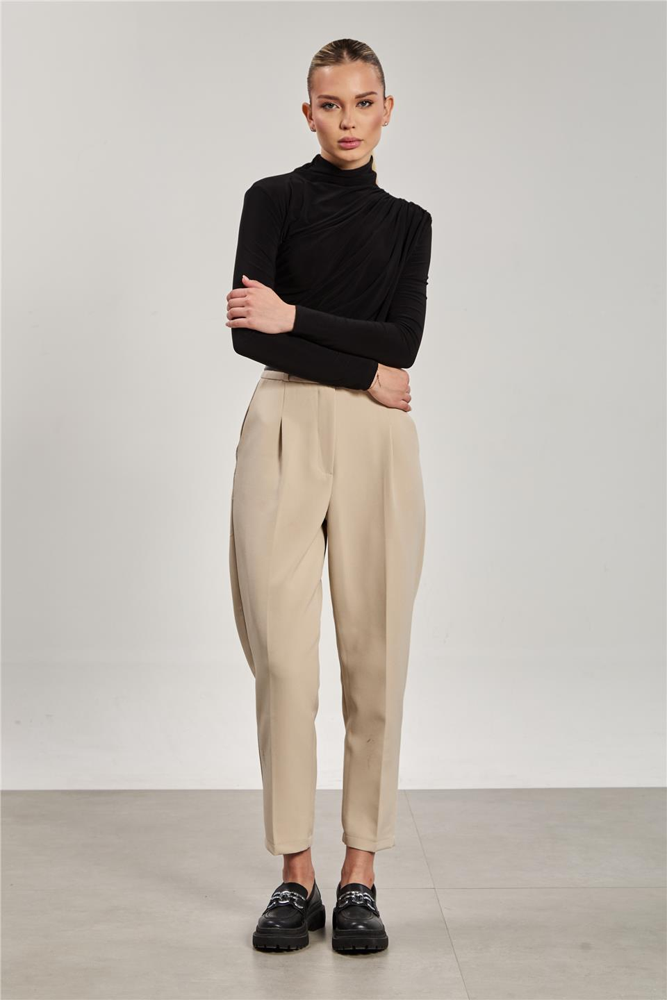 Kadın Drapeli Uzun Kollu Bluz - Siyah